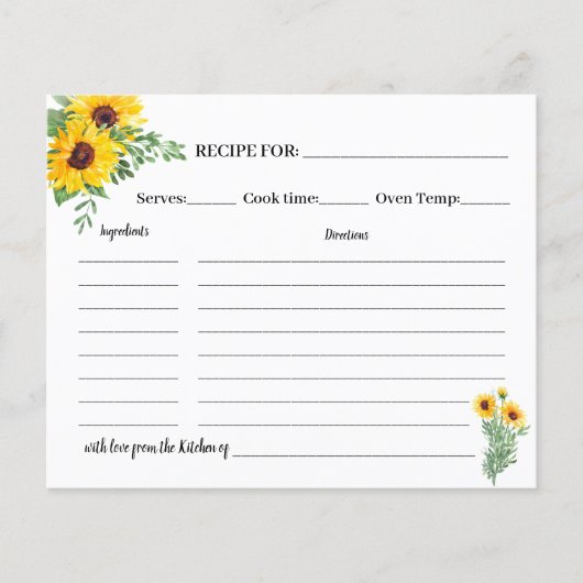 ひまわりレシピカードブライダルシャワー (正面)