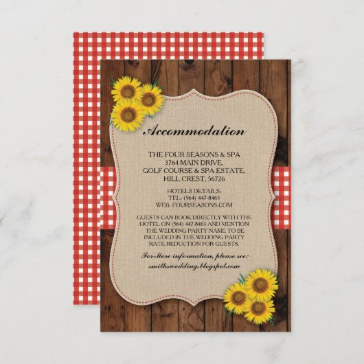 ひまわりレッドアコモデーションバーラップウェディングカード エンクロージャーカード (正面/裏面)