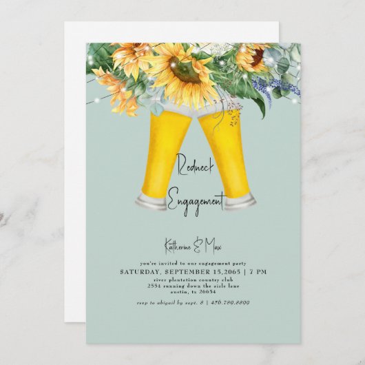 ひまわりレッドネックターコイズ婚約パーティ 招待状 (正面/裏面)