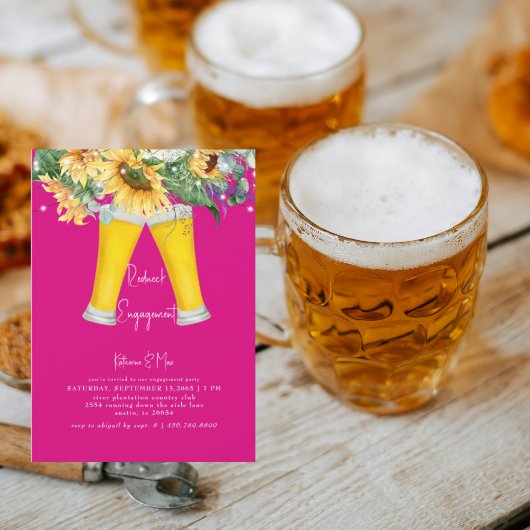 ひまわりレッドネックホットピンク婚約パーティ 招待状