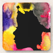 ひまわりレディーシルエット水彩画 コースター (正面)