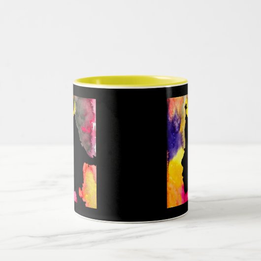 ひまわりレディーシルエット水彩画 ツートーンマグカップ (中央)