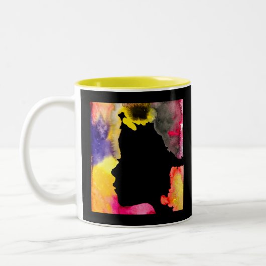 ひまわりレディーシルエット水彩画 ツートーンマグカップ (左)