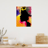 ひまわりレディーシルエット水彩画 ポスター (キッチン)