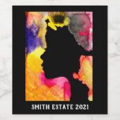 ひまわりレディーシルエット水彩画 ワインラベル (シングルラベル)