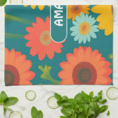 ひまわりレトロカラフルパーソナライズされた模様 キッチンタオル (折り畳み)