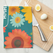 ひまわりレトロカラフルパーソナライズされた模様 キッチンタオル (四つ折り)