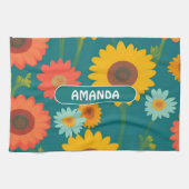 ひまわりレトロカラフルパーソナライズされた模様 キッチンタオル (横)