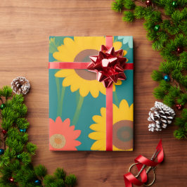 ひまわりレトロカラフルパーソナライズされた模様 ラッピングペーパー