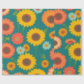 ひまわりレトロカラフルパーソナライズされた模様 ラッピングペーパー (フラット)