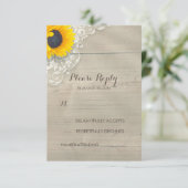 ひまわりレースとウッド素朴ウェディングRSVPカード 出欠カード (スタンド正面)
