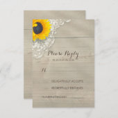 ひまわりレースとウッド素朴ウェディングRSVPカード 出欠カード (正面/裏面)