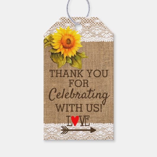 ひまわりレースとBurlapイメージの結婚式の引き出物 ギフトタグ (正面)