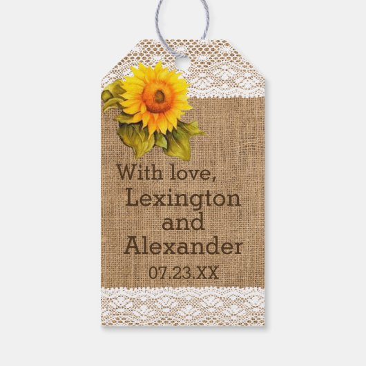 ひまわりレースとBurlapイメージの結婚式の引き出物 ギフトタグ (裏面)
