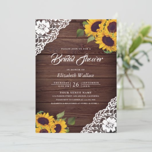 ひまわりレース木の写真QRコードブライダルシャワー 招待状 (スタンド正面)