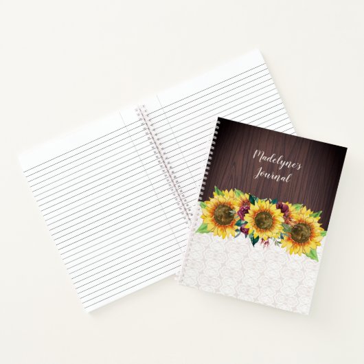 ひまわりレース木パーソナライズされた名ジャーナル ノートブック (内部)