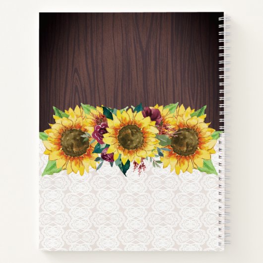 ひまわりレース木パーソナライズされた名ジャーナル ノートブック (裏面)