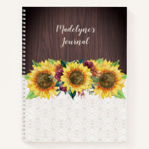 ひまわりレース木パーソナライズされた名ジャーナル