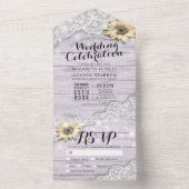 ひまわりレース素朴ウッドストリングライト結婚ズ オールインワン招待状 (内側)