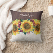 ひまわりレース素朴ウッド名モノグラムの クッション (ブランケット)