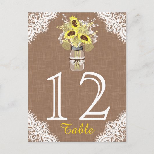 ひまわりレース素朴メイソン結婚のテーブルカード ポストカード (正面)