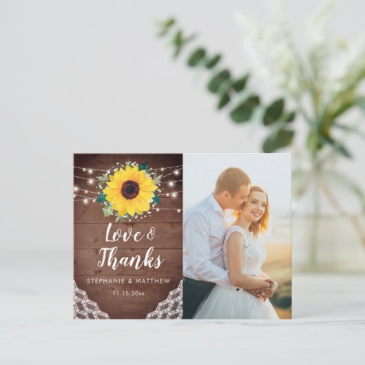 ひまわりレース結婚フローラの写真ありがとう ポストカード (スタンド正面)