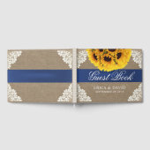 ひまわりレース&バーラップブルーリ素朴ボン結婚ズ ゲストブック (全面)