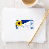 ひまわりロイヤルブルーダマスクウェディング リターンアドレス ラベル (インサイチュ)