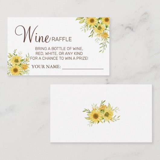 ひまわりワインラッフルチケットブライダルシャワーカード プレイスカード (正面/裏面)