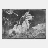 ひまわりヴィンテージアンティーク白黒のテクスチャ ラッピングペーパーシート (正面3)