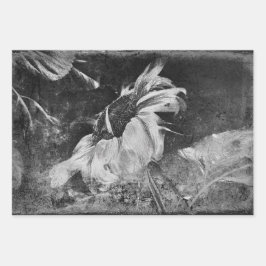 ひまわりヴィンテージアンティーク白黒のテクスチャ ラッピングペーパーシート