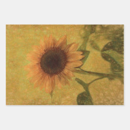 ひまわりヴィンテージアンティーク黄緑のテクスチャ ラッピングペーパーシート