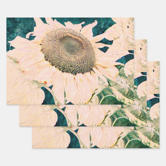 ひまわりヴィンテージイエローダークグリーンのデコパージュ ラッピングペーパーシート (セット)