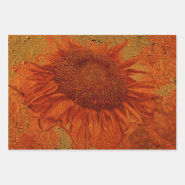 ひまわりヴィンテージオレンジ金ゴールドテクスチャの切り離し ラッピングペーパーシート