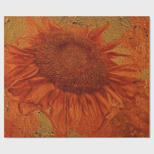 ひまわりヴィンテージオレンジ金ゴールドテクスチャの切り離し ラッピングペーパー (フラット)