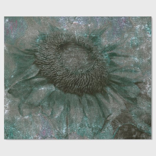 ひまわりヴィンテージグリーングランジテクスチャの切り離し ラッピングペーパー (フラット)