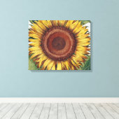 ひまわりヴィンテージダマスクフラワーアート キャンバスプリント (インサイチュ (ウッドフロア))