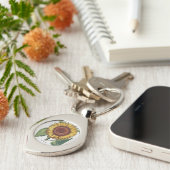 ひまわりヴィンテージダマスクフラワーアート キーホルダー (側面)