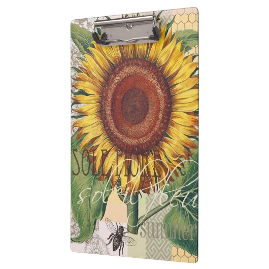 ひまわりヴィンテージダマスクフラワーアート クリップボード (左)