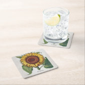 ひまわりヴィンテージダマスクフラワーアート スクエアペーパーコースター (インサイチュ)