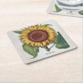 ひまわりヴィンテージダマスクフラワーアート スクエアペーパーコースター (アングル)