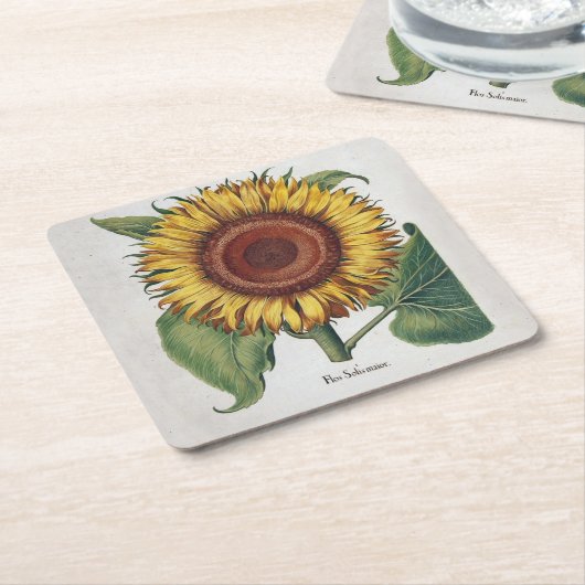 ひまわりヴィンテージダマスクフラワーアート スクエアペーパーコースター (アングル)