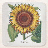 ひまわりヴィンテージダマスクフラワーアート スクエアペーパーコースター (正面)