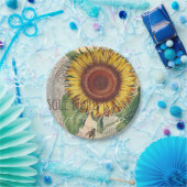 ひまわりヴィンテージダマスクフラワーアート ペーパープレート (パーティー)