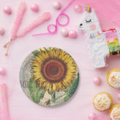 ひまわりヴィンテージダマスクフラワーアート ペーパープレート (パーティー)