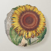 ひまわりヴィンテージダマスクフラワーアート ラウンドクッション (裏面)