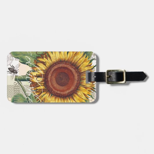 ひまわりヴィンテージダマスクフラワーアート ラゲッジタグ (正面横)