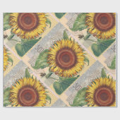 ひまわりヴィンテージダマスクフラワーアート ラッピングペーパー (フラット)