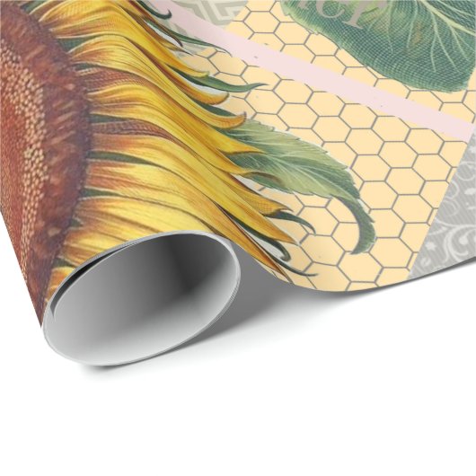 ひまわりヴィンテージダマスクフラワーアート ラッピングペーパー (ロールコーナー)