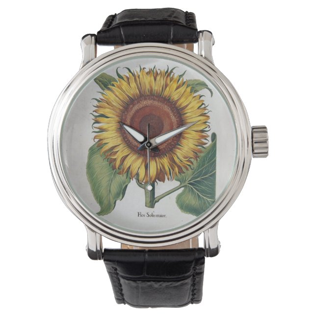 ひまわりヴィンテージダマスクフラワーアート 腕時計 (正面)